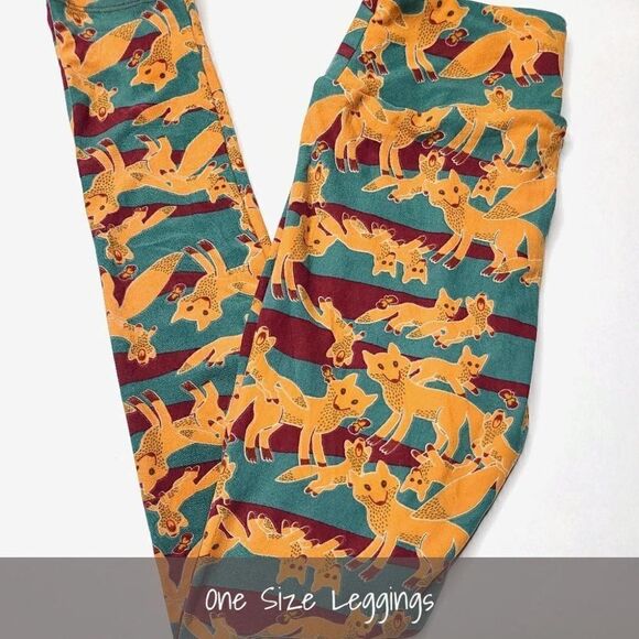LuLaRoe OS Leggings Foxes Red Green NEW - Picture 1 of 1